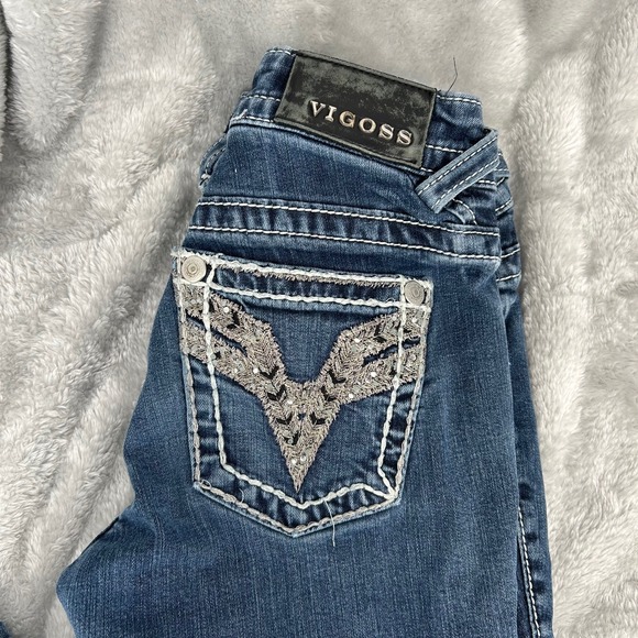 VIGOSS Womens Chelsea Flare Jeans Dark Wash Embellished Pockets Size 5/6 - Picture 12 of 12